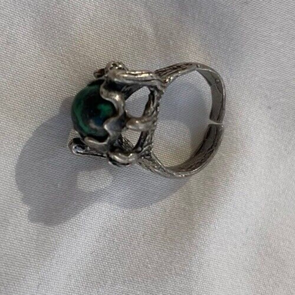 Vintage Old Pawn Dark Green Turquoise Southwest Sterling Silver Ring Sz Adj 6 - Picture 7 of 13